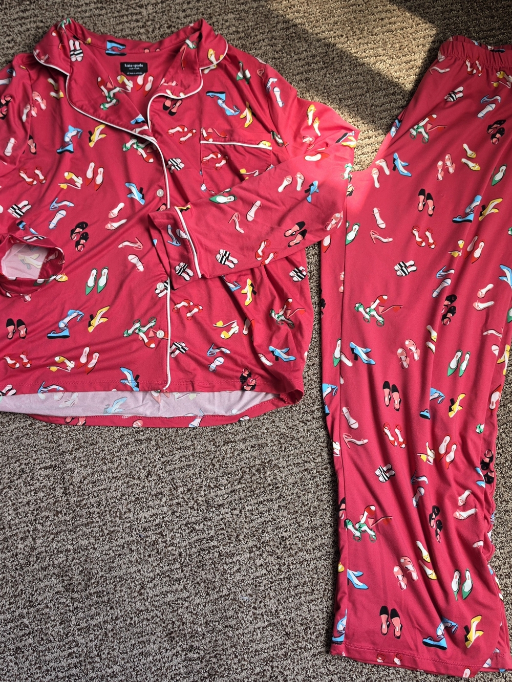kate spade Bright Pink Shoe-Print Pajama Set